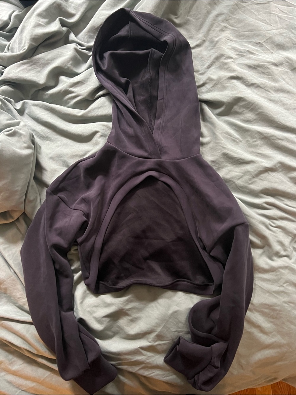 Cropped Hooded Pullover Top - Dark grey